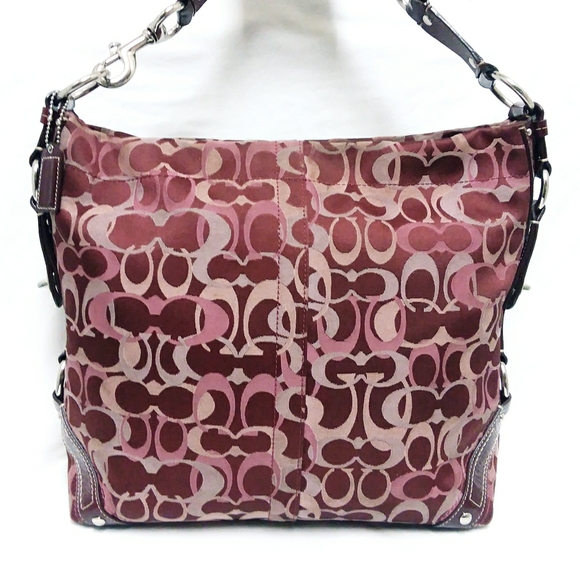 Coach Handbags - Coach Burgundy Canvas Optic Shoulder Bag